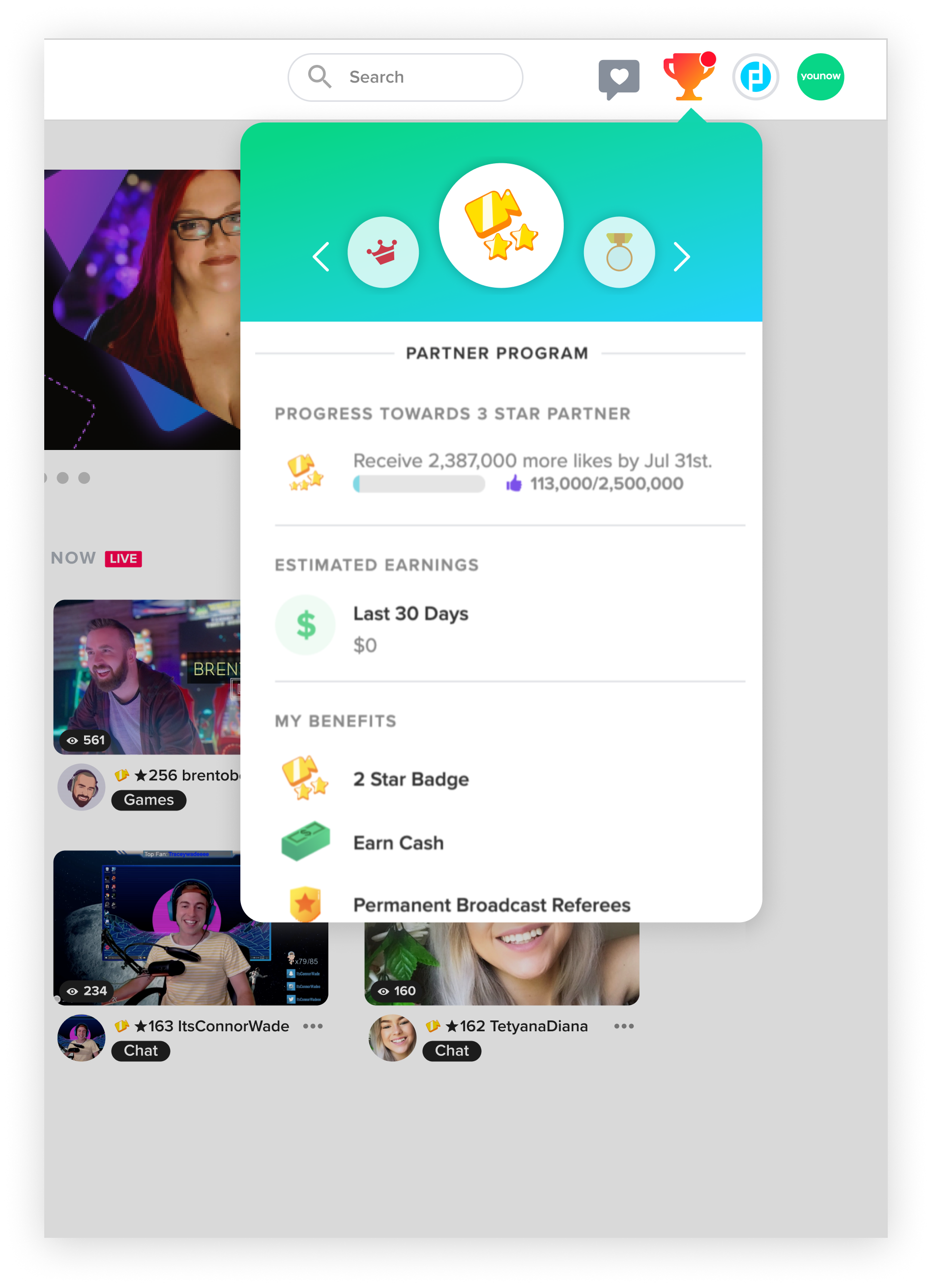 How can I track my Partner Star progress? YouNow Support